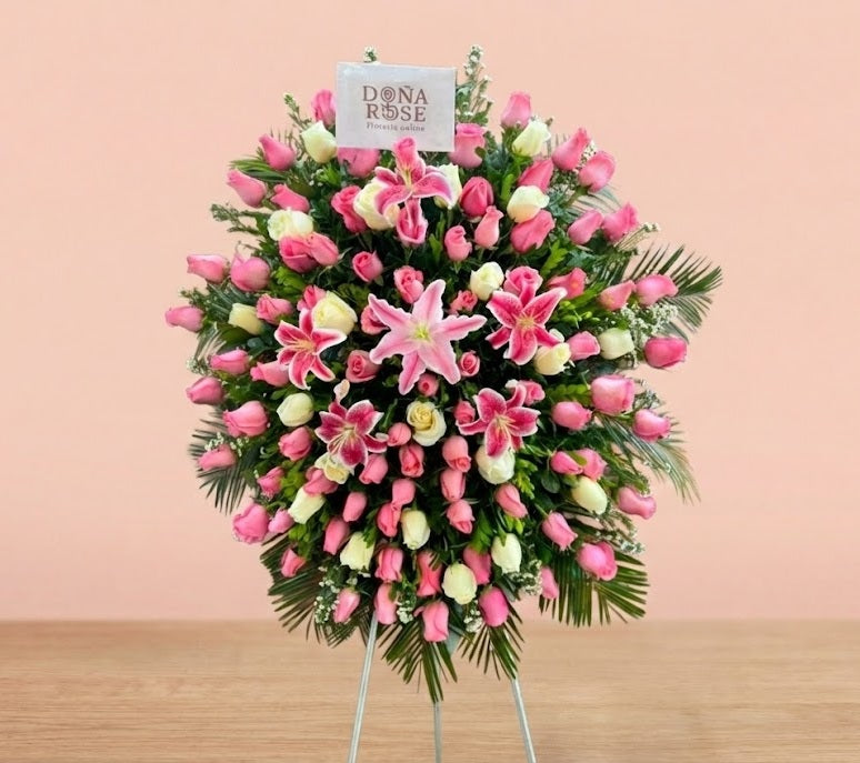 Corona Funbre de Rosas Rosadas “Aura Celestial”