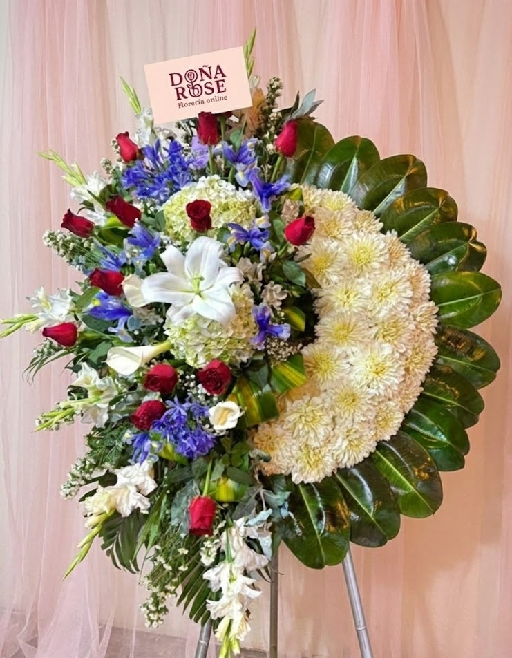 Corona Funebre con Rosas Rojas e Iris “Último Adiós”