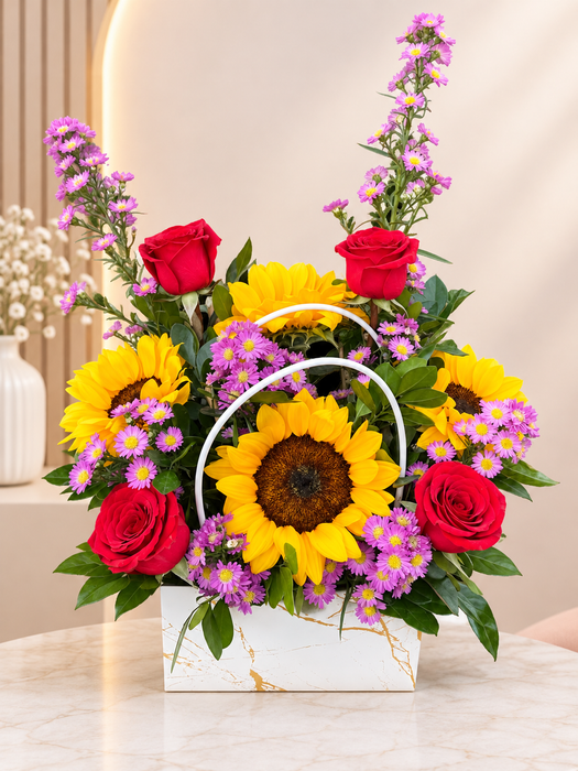 Carterita de girasoles y rosas  “Anto”