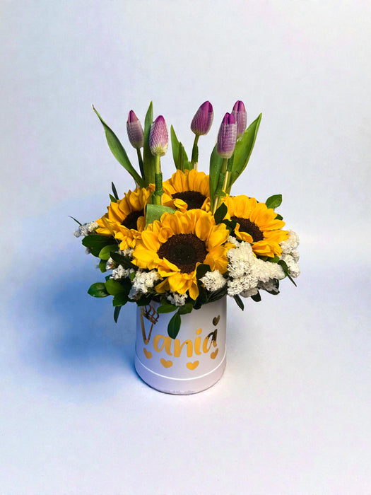 Box de tulipanes y girasoles "Magia"