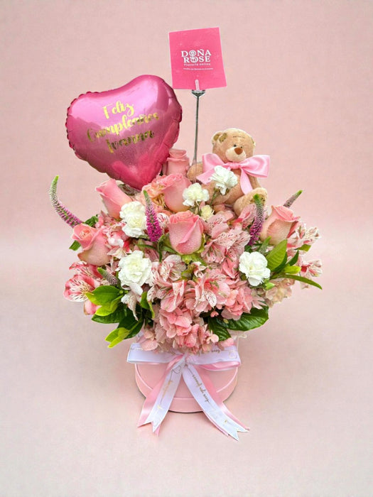 Box de rosas rosadas y peluche “Francheska”