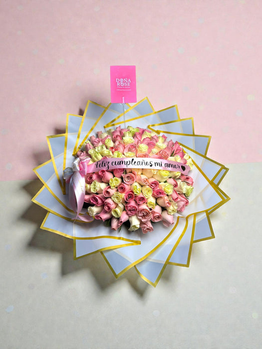 Ramo Buchón de 100 Rosas Rosado y Blanco “Angella"