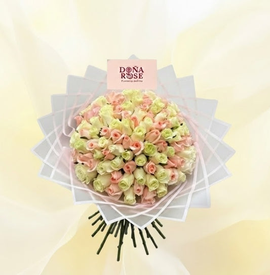 Ramo Buchón de 100 Rosas Rosado y Blanco “Aura Floral”