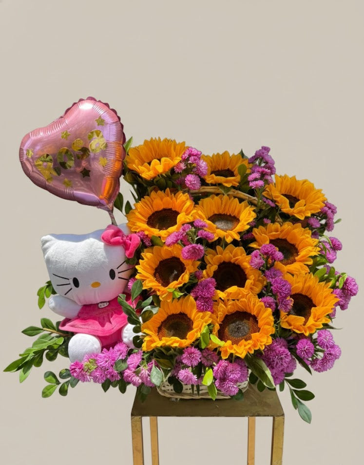 Canasta de Girasoles y Peluche “Dorado Encanto”